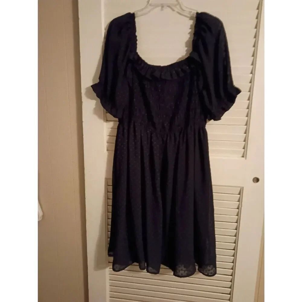 Square-Neck Black Midi Dress with Puff Sleeves - Picture 5 of 5